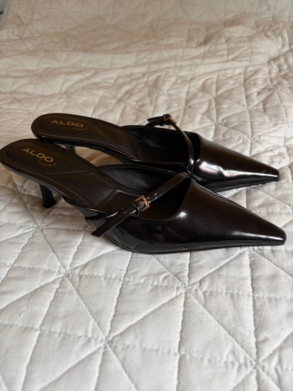 Aldo Black Patent Pointed-Toe Slingback Heels